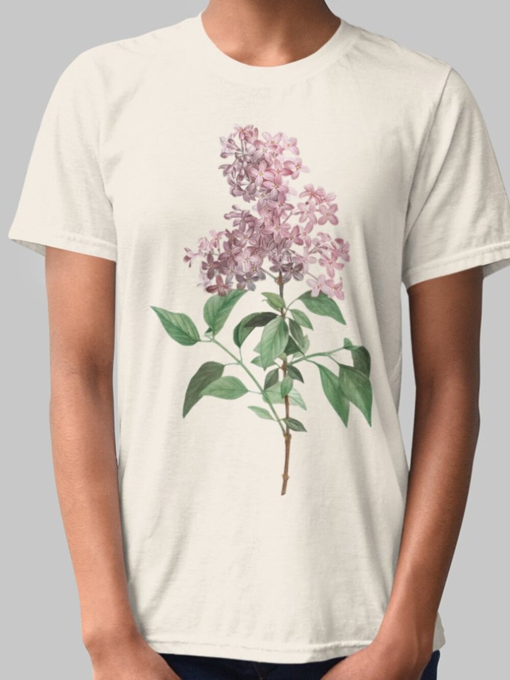 Chinese Lilac Vintage Floral Print Short Sleeve Graphic Tee T-shirt S-XXL